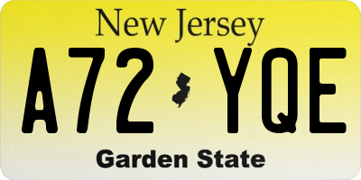 NJ license plate A72YQE