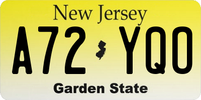 NJ license plate A72YQO
