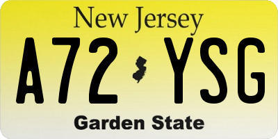 NJ license plate A72YSG