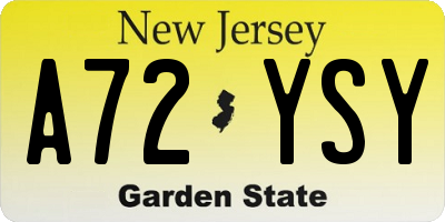 NJ license plate A72YSY