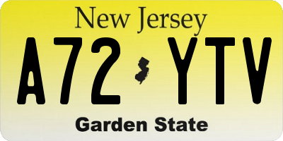 NJ license plate A72YTV