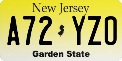 NJ license plate A72YZO