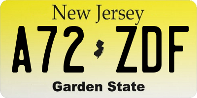 NJ license plate A72ZDF