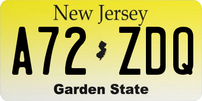 NJ license plate A72ZDQ