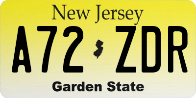 NJ license plate A72ZDR