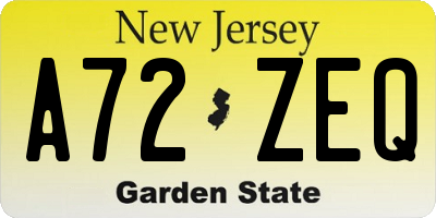 NJ license plate A72ZEQ