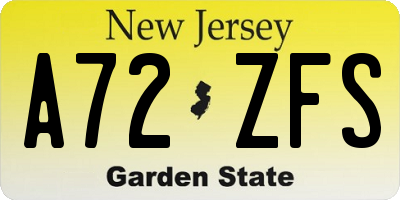 NJ license plate A72ZFS