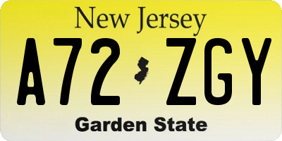 NJ license plate A72ZGY