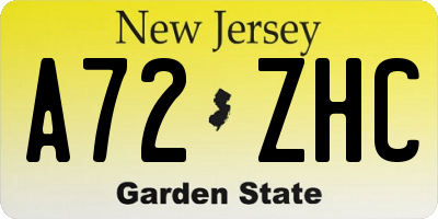 NJ license plate A72ZHC