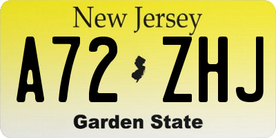 NJ license plate A72ZHJ