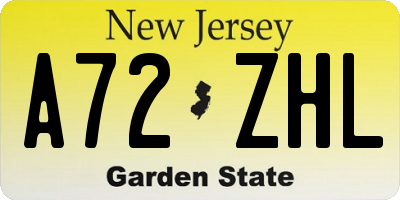 NJ license plate A72ZHL