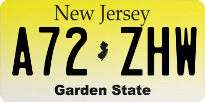 NJ license plate A72ZHW