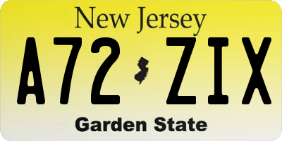 NJ license plate A72ZIX