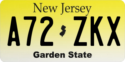 NJ license plate A72ZKX