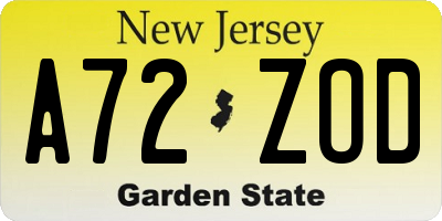 NJ license plate A72ZOD