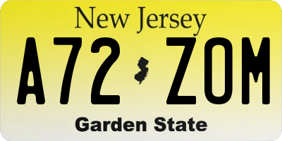 NJ license plate A72ZOM