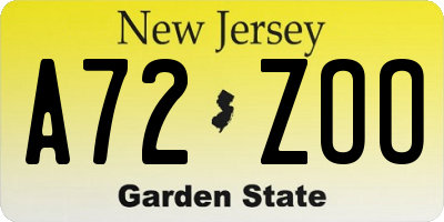 NJ license plate A72ZOO