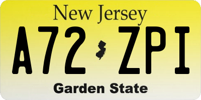 NJ license plate A72ZPI