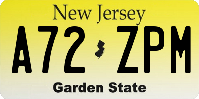 NJ license plate A72ZPM