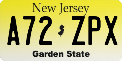 NJ license plate A72ZPX