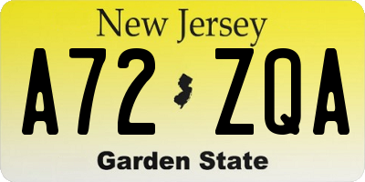 NJ license plate A72ZQA