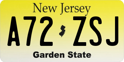 NJ license plate A72ZSJ