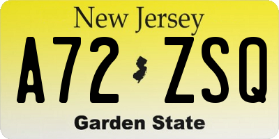 NJ license plate A72ZSQ