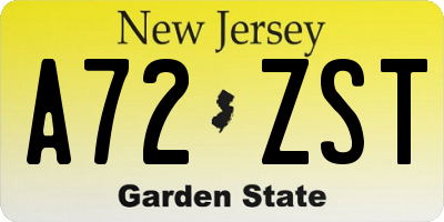 NJ license plate A72ZST