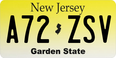 NJ license plate A72ZSV