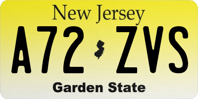 NJ license plate A72ZVS