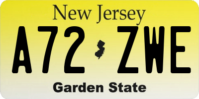 NJ license plate A72ZWE