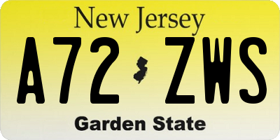 NJ license plate A72ZWS