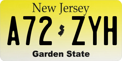 NJ license plate A72ZYH