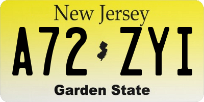 NJ license plate A72ZYI