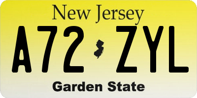 NJ license plate A72ZYL