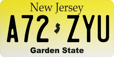 NJ license plate A72ZYU