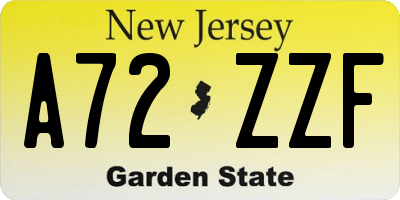 NJ license plate A72ZZF