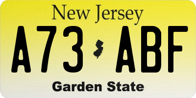 NJ license plate A73ABF