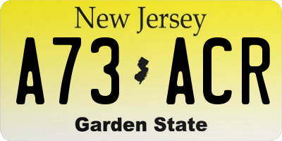NJ license plate A73ACR