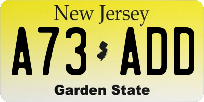 NJ license plate A73ADD