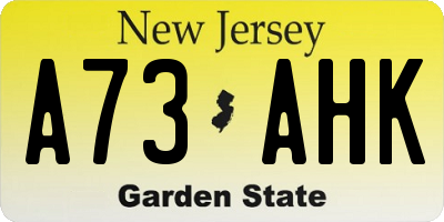NJ license plate A73AHK