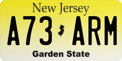 NJ license plate A73ARM