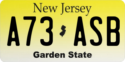 NJ license plate A73ASB