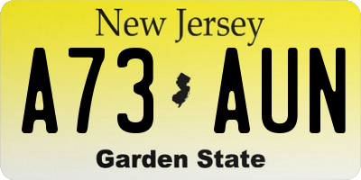 NJ license plate A73AUN