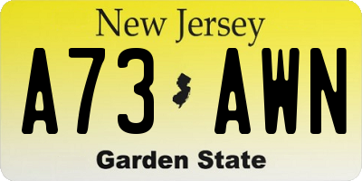 NJ license plate A73AWN