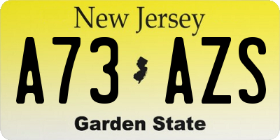NJ license plate A73AZS