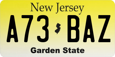 NJ license plate A73BAZ