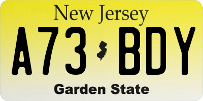 NJ license plate A73BDY