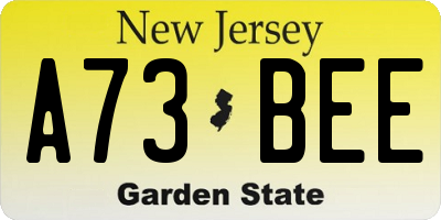 NJ license plate A73BEE