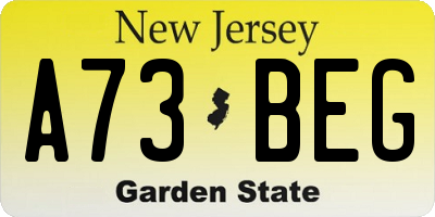 NJ license plate A73BEG